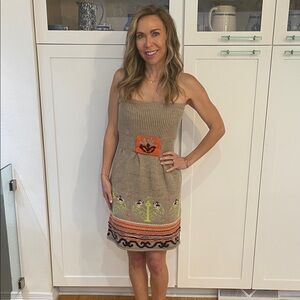 Elegant Strapless Knit Dress in Tan and Orange